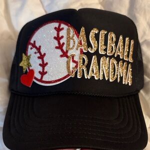 OTTO Black Trucker Hat with Gold Glitter "Baseball Grandma" and Red Accents